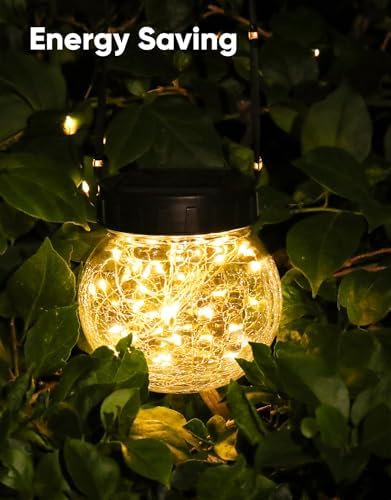 PARTPHONER Solar Lights Outdoor Waterproof 24-Pack, Solar Powered Hanging Lantern Cracked Glass Hanging Globes for Yard Decor Christmas Decoration, Shepherd Hook, Garden Tree Table Ornaments, Warm - Image 7