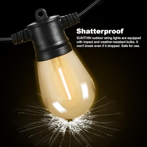 SUNTHIN 48FT Outdoor String Lights with 16 LED Shatterproof Bulbs - Image 3