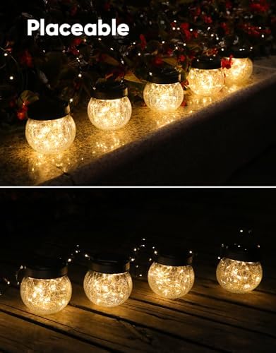 Solar Lanterns Solar Lights Outdoor Waterproof 12-Pack, Solar Powered Hanging Lights Cracked Glass Hanging Globes for Christmas Decoration, Shepherd Hook, Garden Tree Ornaments - Image 6