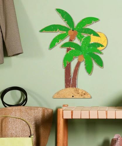 Putuo Decor Palm Tree Metal Wall Decor, 15.75" x 11.86" Tropical Tin Wall Sign, Tropical Beach Hanging Wall Art for Coastal Home Patio Porch Garden Pool Tiki Bar Summer Decor - Image 4