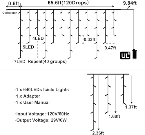 66ft Orange Halloween Lights Outdoor, 640LED Icicle Lights for Outside Indoor Twinkle Christmas Light with Connectable Clear Wire 8 Modes Timer Waterproof for House Party Tree Holiday Yard Patio Decor - Image 4