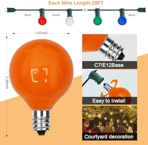 GOOTHY 25Ft Outdoor Multicolor Christmas Lights, G40 Globe Patio String Lights with 27 Ceramic Colorful Bulbs(2 Spare), Outside Christmas Lights for Holiday Party Backyard Decor - Image 2