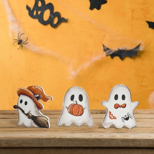 Smile 3 Pcs Wooden Blocks Signs, Happy Halloween Ghost Indoor Decor - Image 6