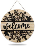 JarThenaAMCS 3D Black Leaves Welcome Door Sign Wooden Hanging Sign Rustic Front Door Hanger for Indoor Outdoor Farmhouse Home Porch Window Decor by JarThenaAMCS