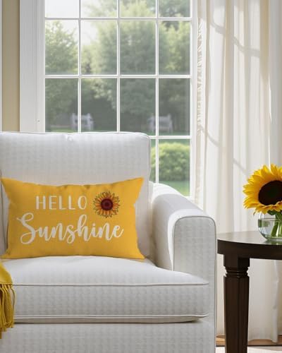 PANDICORN Hello Sunshine Throw Pillow Cover 12x20 Inch Sunflower, Yellow - Image 6