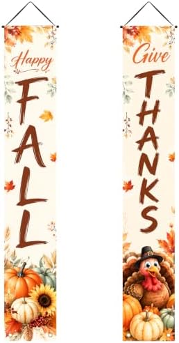 IVN Thanksgiving Turkey Pumpkin Porch Banners 12x71 Inch Set of 2 by IVN