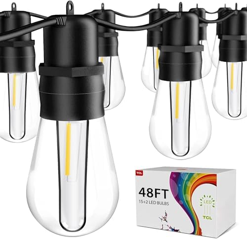 49FT LED Outdoor String Lights - Waterproof Patio & Backyard Cafe Lights with 15+2 Spare Bulbs by Amsike