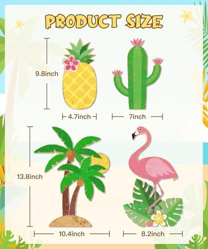 Putuo Decor Tropical Metal Wall Decor Set of 4, Pineapple Flamingo Palm Tree Cactus Tin Wall Art, Distressed Wall Hanging for Bathroom Patio Tiki Bar Pool Beach House Decor - Image 2