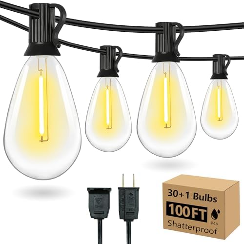 100FT S14 E12 Outdoor String Lights Waterproof Patio 30+1 (1 Spare) bulb by AustinCoast