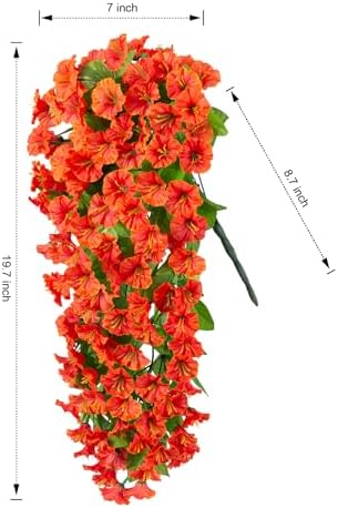 HyeFlora Artificial Fake Hanging Flowers Plants for Outdoor Outside Spring Decor, 2PCS Faux Silk Orange Morning Glory Trailing Vines UV Resistant Look Real for Home Planter Porch Patio - Image 4