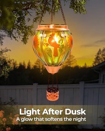 Glass Hot Air Balloon Solar Lantern with Flame - Image 2