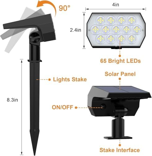 WELALO Solar Lights Outdoor, IP68 Waterproof, 65 LED, Cool White, 10 Pack - Image 6