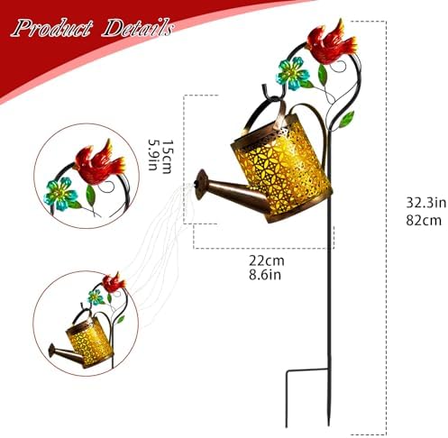 Solar Garden Lights Outdoor Decor, Cardinal Watering Can Lantern Waterproof - Image 4