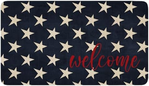 July 4th Door Mat,American Patriotic Memorial Day Blue Stars Indoor Outdoor Non-Slip Doormat,Entryway Front Porch Farmhouse Summer Welcome Door Mat Colorful for Entrance Decor 30" x 17" by Xsinufn