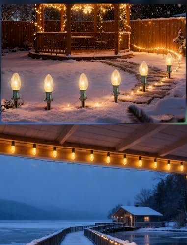 C9 Christmas Pathway Lights Outdoor, 38Ft Outside Christmas Decorations with 25 7W Clear Bulbs and Stakes, Waterproof Walkway String Lights for Outside Driveway Sidewalk Yard Path Holiday Xmas Decor - Image 7