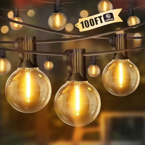 LAMPHOME LED Outdoor String Light, 100 Feet Patio Lights with 50+2 Edison Shatterproof Bulbs(2 Spare), UL Waterproof Outside Lights connectable,Dimmable for Backyard Porch Decor by ULL