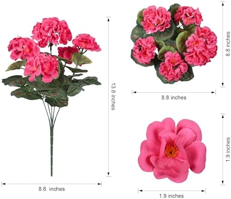 Artificial Geranium Fake Flowers for Outdoors Decoration, 6 Bundles Silk Geraniums Flower UV Resistant Look Real Faux Plants for Outside Planter Front Door Garden Patio Balcony Yard Home, Hot Pink - Image 5