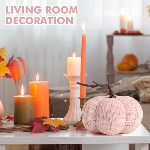 3 Sizes Fall Decor Pumpkins,Oversized Cotton Filled Fabric Pumpkin Decor,Farmhouse Decoration,Thanksgiving Decorations,Diameter 8"/6.3"/5.1" Pumpkins for Decorating (3pcs Pink) - Image 4
