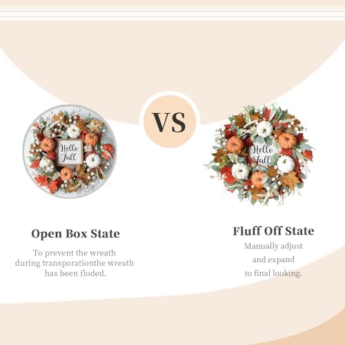 Fall Wreaths for Front Door, 22 Inch Autumn Maples Leaf Pumpkin Berry Wreath with Hello Fall sign, Fall Decorations for Thanksgiving Halloween Farmhouse Harvest Home Outdoor Indoor Window Wall - Image 4