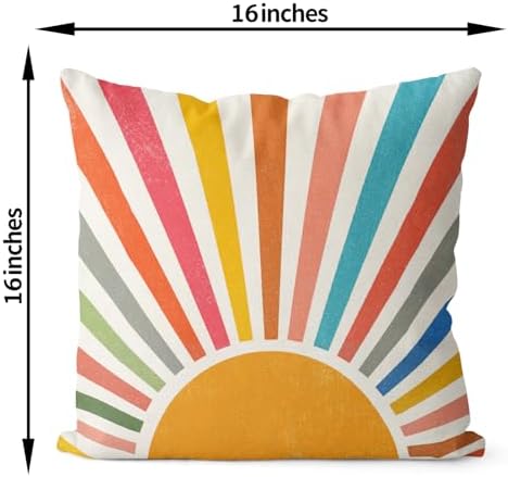 Summer Pillow Covers 16x16 Set of 2 Colorful Stripes Yellow Sunshine Decorations Outdoor Throw Pillows Boho Rainbow Sun Pillowcase Linen Decor Modern Farmhouse Cushion Case for Home Bedroom - Image 6