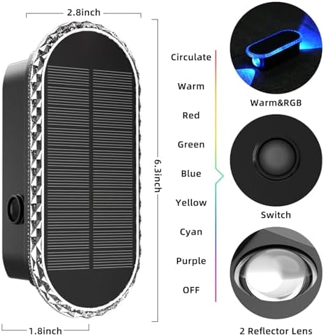 Herzila Solar Fence Lights - RGB & Warm White, LED Christmas Solar Lights Outdoor Waterproof 7 Colors,2 Lens Top and Bottom Lighting for Outdoor/Patio/Wall/Fence Pack of 2 - Image 5