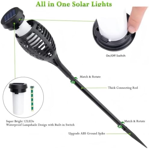 LNRYY Outdoor Solar Lights,12Pack Solar Torch Light with Flickering Flame- - Image 6