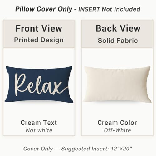 Decorative Throw Pillow Covers 12x20 Inch Relax Unwind, Navy Blue - Image 4