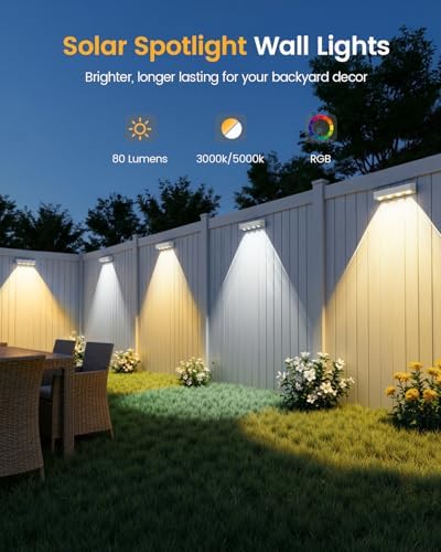 JOFIOS Solar Fence Lights Outdoor, 8 Pack, 9 Fixed Colors ＆ Color Changing Solar Lights Outdoor Waterproof IP65 Dusk-to-Dawn Vinyl Fence Lights for Patio, Railing, Pool, Porch, Backyard, Wall, White - Image 7