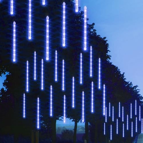 FUNPENY Meteor Shower Rain Lights, 864 LED Christmas Lights Icicle Snow Falling Christmas Lights Outdoor Raindrop Lights, 30cm 24 Tubes Xmas Tree Holiday Decoration (Blue) - Image 6
