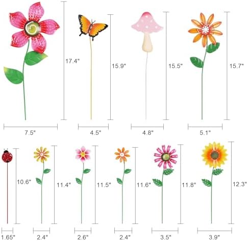 hogardeck Garden Decor for Outside, Set of 10 Metal Flowers Garden Stakes with Mushroom Butterfly Ladybug for Spring Decor, Yard Art Garden Decorations for Outdoor Lawn Porch Pathway (Multi-Color) - Image 3
