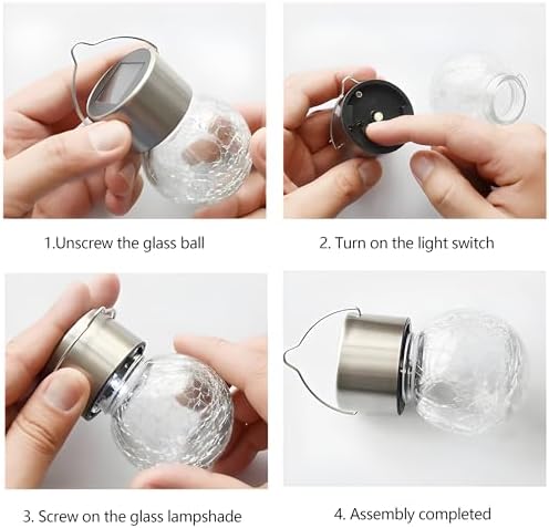 Solar Lantern,Solar Lights Outdoor Decorative Waterproof Hanging Cracked Glass Ball Light Outside Decorations for Fence,Shepherd Hook Tree Ornaments Umbrella Yard Decor 8 Pack (Warm White) - Image 6