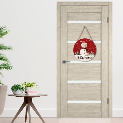 Christmas Welcome Sign for Front Door Decor Xmas Snowman Snowflake Round Outdoor Hanging Wooden Door Sign for Porch Red Winter Holiday Wreath Hanger Sign for Outside Indoor Wall Decoration 12"X12" - Image 7