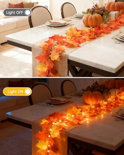 Luditek 9.8FT 60LED Fall Garland with Lights, 8 Lighting Modes, Battery Powered Maple Leaves String Lights, Fall Decorations for Autumn, Thanksgiving, Halloween, Home Room, Indoor Outdoor - Image 4