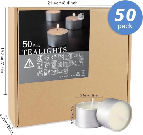 50 Pack Long Burning Tealight Candles, 8-Hour Unscented Smokeless Dripless White Votive Candles, Bulk Set for Shabbat, Weddings, Christmas, Home Decor, Religious Ceremonies & Special Events - Image 2