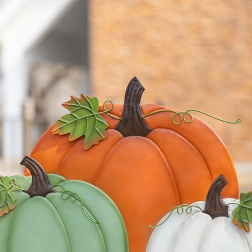 Glitzhome Fall Decorations for Outdoor,23.75" Fall Pumpkin Yard Stake, Metal Stacked Pumpkins Yard Sign Decor for Garden, Lawn, Porch, Autumn Harvest Halloween Thanksgiving Pumpkin Hanging Decoration - Image 4