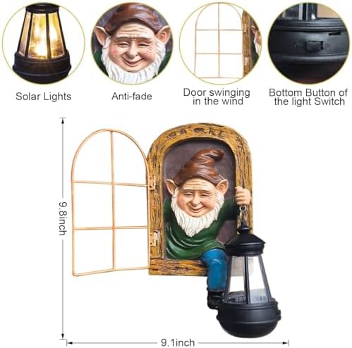10'' Garden Gnome Statue with Solar Lights :Outdoor Tree Decor - Image 3