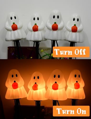 Halloween Ghost Pathway Lights Outdoor, 7Ft C7 Halloween Decorations Pathway String Lights with 4 Elves Holding Pumpkin Walkway Lights Waterproof, Plug-in Night Lights for Porch Yard Patio Garden - Image 3
