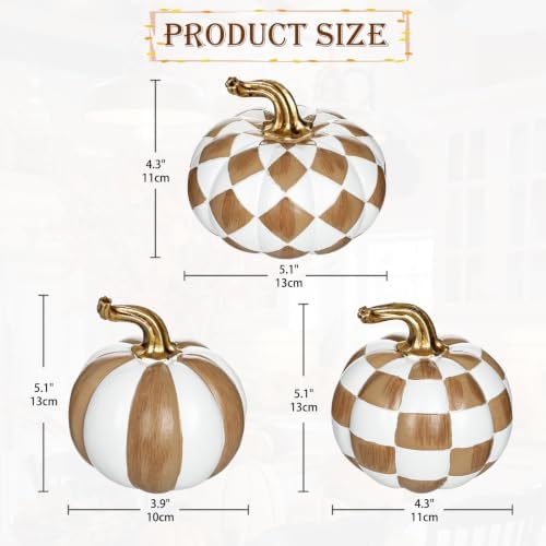 Briful 3-Piece Brown and White Resin Pumpkin Set, Modern Fall Decor - Image 2