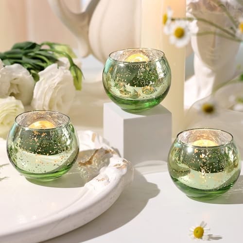 Volens Round Green Votive Candle Holder Set of 12, Mercury Glass Votives by VolensLightUpYourLife
