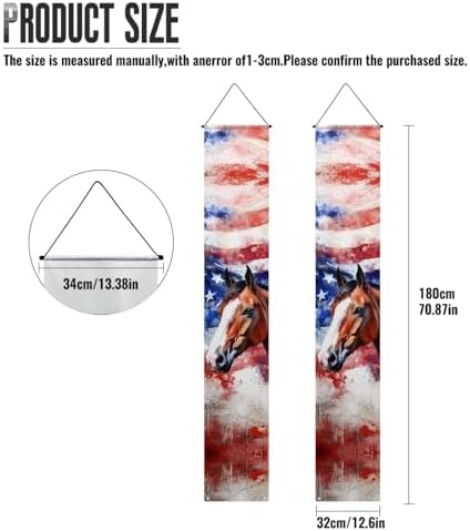 doginthehole 4th of July Door Banner American Flag Horse Hanging Banner Independence Day Memorial Day Patriotic Porch Sign Home Yard Indoor Outdoor Decoration 12 x 71 Inch, 2pcs Set - Image 6