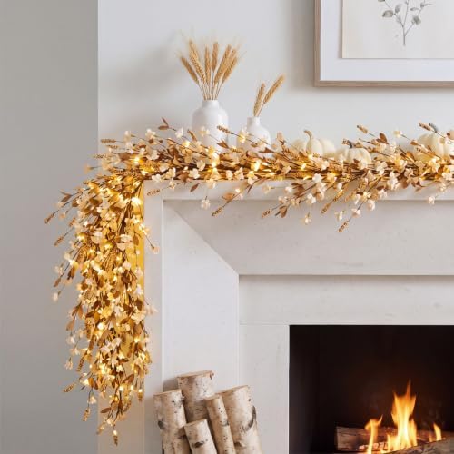 6 ft Fall Garland for Mantel, Pre-lit Autumn Garland with Lights - Image 2