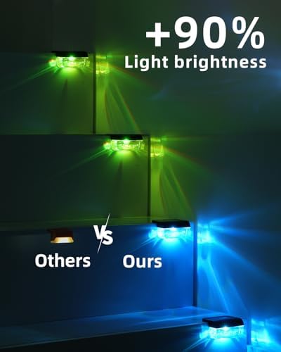 Herzila 16 Pack Solar Fence Lights, RGB Color Changing Christmas Fence Solar Light, Waterproof Deck Lights for Step, Stair, Pool and Yard - Image 2