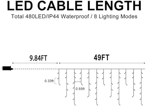 Christmas Lights Outdoor, 49FT 480 LED Ice Lights for Outside, 90 Drops Ice String Lights with 8 Modes, Waterproof Timer Memory Hanging Light for Eaves Party Yard Garden(Warm White) - Image 4