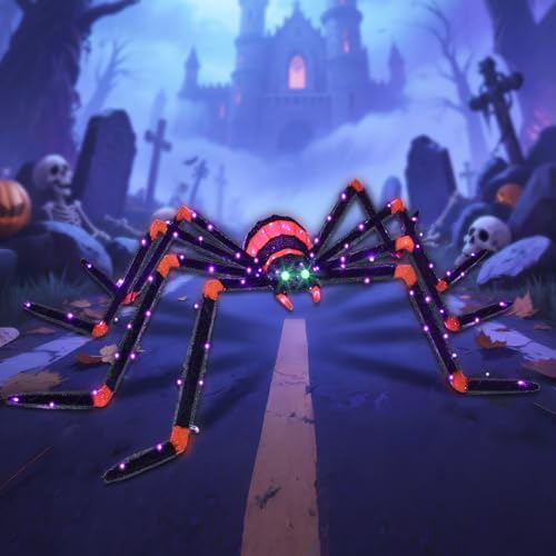 HOYECHI Halloween Decorations Giant Spider 6.8ft - Big Spider Holiday Decor Outdoor, Light Up Spider with 115 LED Lights for Front Yard Porch Gardens Party Outside Halloween Decorations - Black by HOYECHI