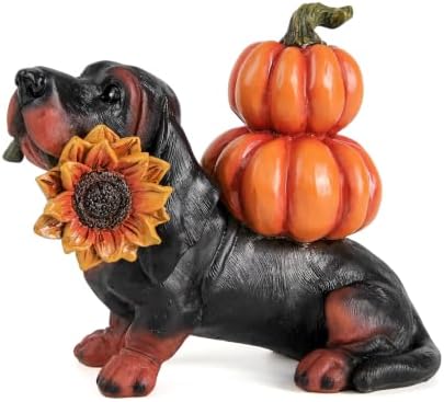 Thanksgiving Dachshund Dog Statue, Fall Pumpkin Dog Figurine Decor by Xintim