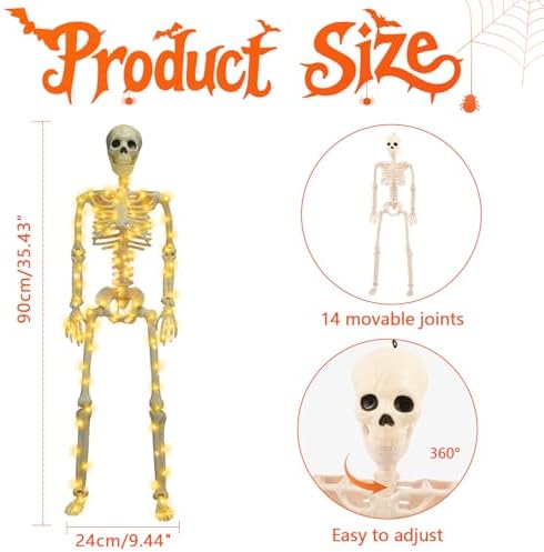 2 Pack Halloween Skeleton Decor 36 Inches (with White Light) - Image 4