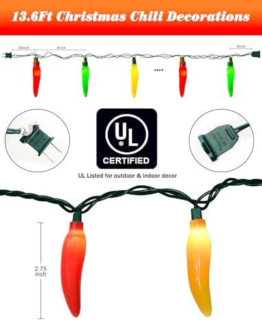 13.6FT Christmas Chili Pepper String Lights, 35 LED Bulbs, Plug in - Image 2