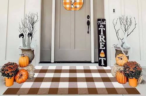 Buffalo Plaid Outdoor Rug 2'x4.3'Fall Coffee Halloween Front Porch Rug by Unknown