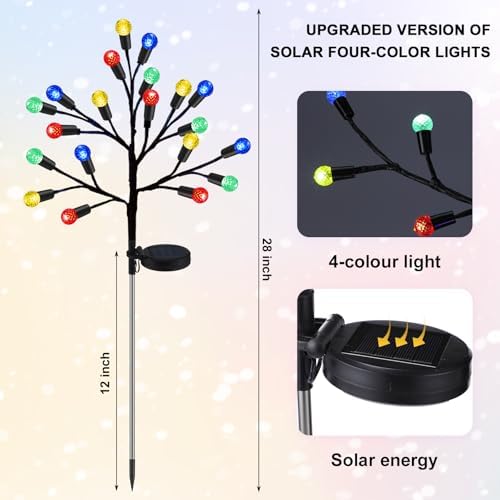 Glooglitter 2 Pcs 40 LED Christmas Solar Pathway Lights Outdoor Decoration 28" Christmas Yard Stake Light Waterproof Solar Xmas Decoration 8 Modes Pineapple Ball Tree for Walkway Path Garden Patio - Image 2