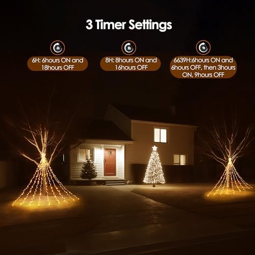 WBao 344 LED Christmas Lights Outdoor Decorations with 12" Star Topper, 11.9ft Waterfall Christmas Lights, Remote Control 8 Modes, Timer, UL Listed Waterproof for Tree Roof Porch Decor, Warm White - Image 7